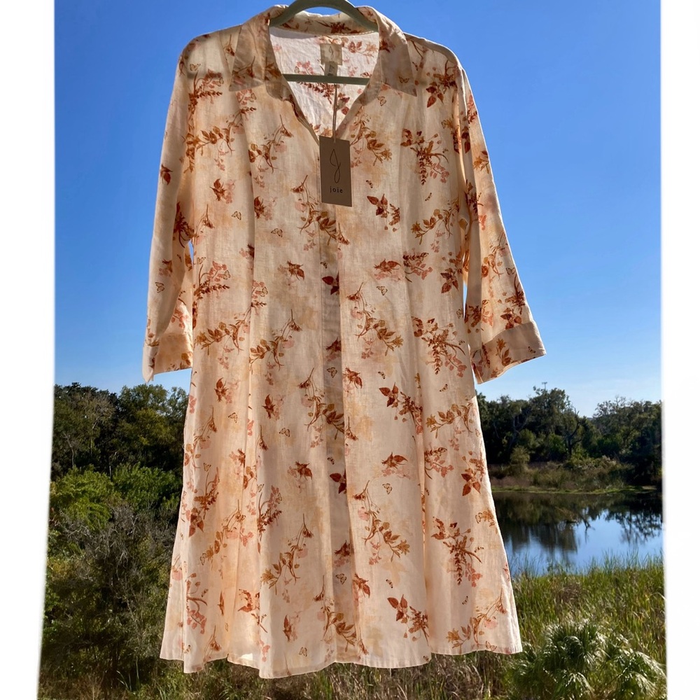 NWT DRESS Joie Cream and Pink Floral DRESS Flowers /Butterflies print SIZE: L